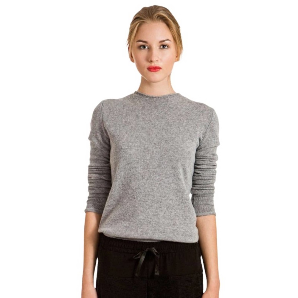 Magaschoni Sweater Womens Crew Neck Stretch Long Sleeve Knit Gray Small